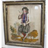 A 19th century Berlin needlework panel, depicting a gentleman smoking a pipe, 53 x 47cm, overall