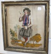 A 19th century Berlin needlework panel, depicting a gentleman smoking a pipe, 53 x 47cm, overall