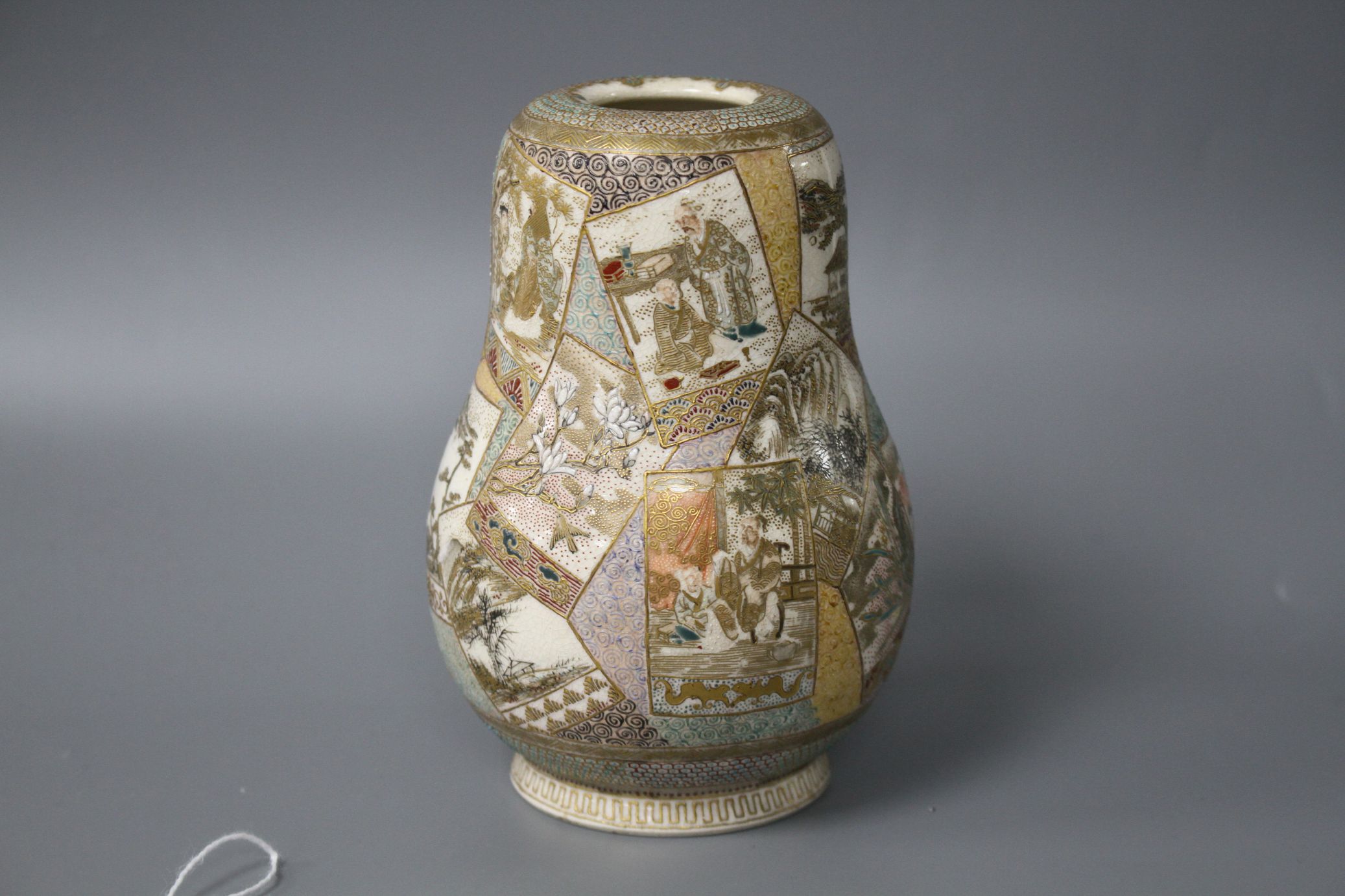 A Satsuma gourd shaped vase, decorated with panels of figures, flowers and landscapes, height 12cm - Image 2 of 6