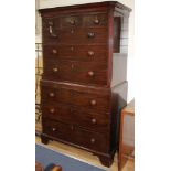 A George III mahogany chest on chest, fitted three short, three graduated long drawers, brushing