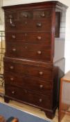 A George III mahogany chest on chest, fitted three short, three graduated long drawers, brushing