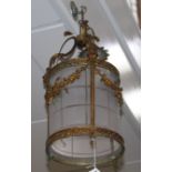 An early 20th century gilt metal and frosted glass hall lantern, drop 42cm, diameter 22cm Condition: