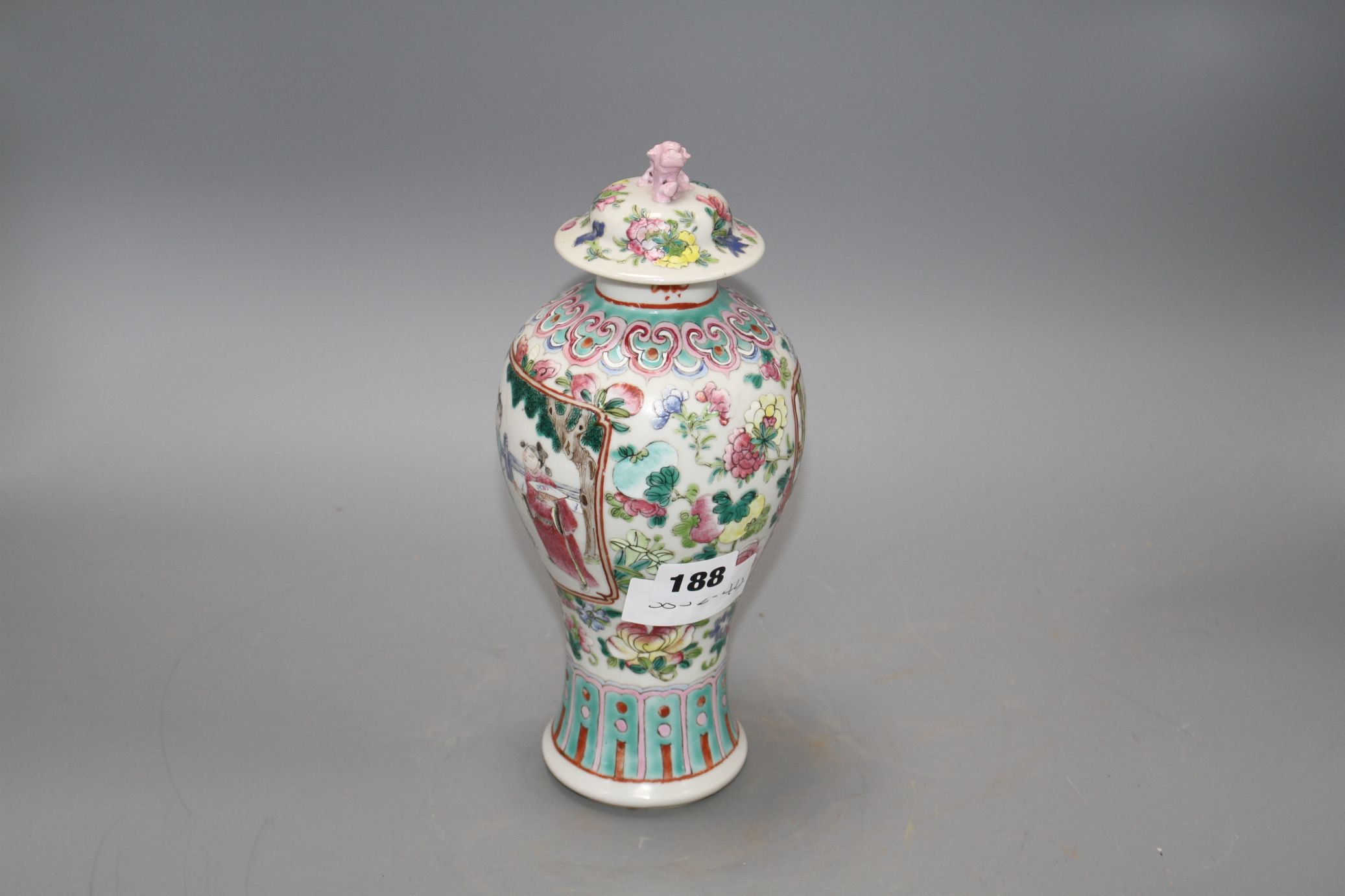 A 19th century Chinese famille rose baluster vase and cover, height 24cm Condition: Top finial - Image 2 of 14