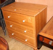 A modern pine three drawer chest, W.80cm D.44cm H.78cm Condition: Good
