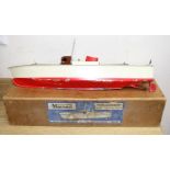 A rare boxed Mamod 'Conqueror' model electric yacht, 1950s, the label stating Malins (Engineers)