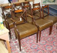 A set of eight Sheraton style mahogany dining chairs, two with arms Condition: Good