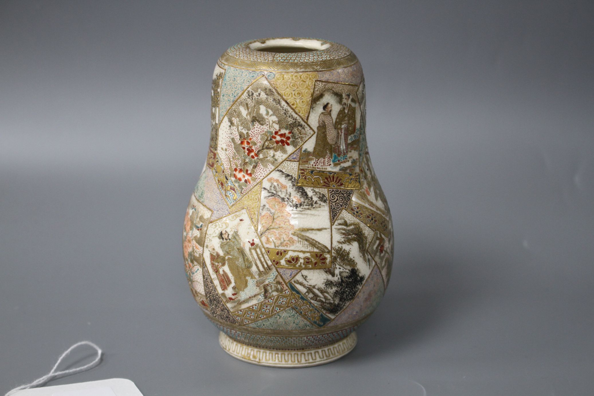 A Satsuma gourd shaped vase, decorated with panels of figures, flowers and landscapes, height 12cm - Image 4 of 6