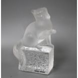A modern Lalique frosted glass paperweight modelled as a seated cat, height 14.5cm, in original