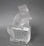 A modern Lalique frosted glass paperweight modelled as a seated cat, height 14.5cm, in original