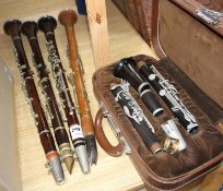 Five assorted clarinets Condition:- Buffet hardwood numbered 6169, timber of different sections