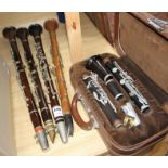 Five assorted clarinets Condition:- Buffet hardwood numbered 6169, timber of different sections
