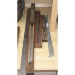 Three wooden cased technical draughtsman tools, stamped for the owner FJ Pearl, largest 77cm