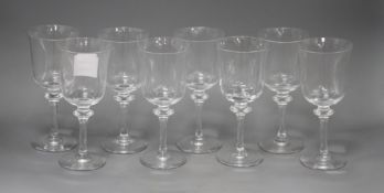 A set of eight Daum wine glasses, height 18.5cm Condition: A little dusty but otherwise in very good