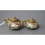 A Satsuma miniature teapot and matching sugar bowl, decorated with geisha in gardens, teapot