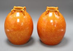 A pair of Royal Lancastrian speckle orange glazed vases, impressed 3134, height 22cm Condition: