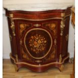 A Meuble Francais marquetry inlaid serpentine side cabinet, W.102cm D.40cm H.98cm Condition: Very