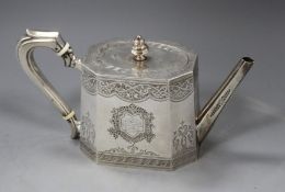 A late Victorian silver octagonal teapot by Mappin & Webb, Sheffield, 1893, gross height, 13.3cm,