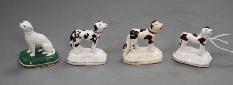 Four Staffordshire porcelain toy figures of two setters and two pointers, c.1835-50, two of the