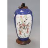 A 19th century Chinese famille rose baluster vase, now cut down and mounted as a table lamp,