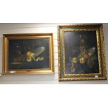 Dutch School, two oils on canvas, Still lifes in the 17th century style, indistinctly signed, 44 x