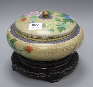 A Chinese cloisonne bowl and cover, decorated with flowers, on ebonised stand, diameter 26cm,