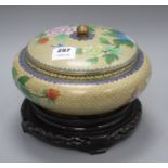 A Chinese cloisonne bowl and cover, decorated with flowers, on ebonised stand, diameter 26cm,