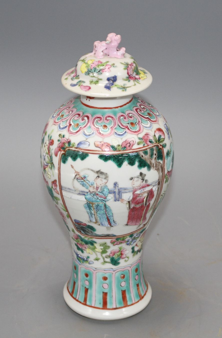 A 19th century Chinese famille rose baluster vase and cover, height 24cm Condition: Top finial - Image 8 of 14