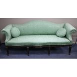 A Hepplewhite style mahogany settee, upholstered in pale green damask, W.200cm D.68cm H.89cm