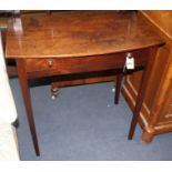 A late George III mahogany bowfront side table, with single drawer on squared legs, W.76cm D.45cm