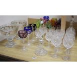 A set of six Royal Doulton cut glass goblets, 19cm, two pairs of goblets in a matching pattern, 18cm