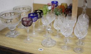A set of six Royal Doulton cut glass goblets, 19cm, two pairs of goblets in a matching pattern, 18cm