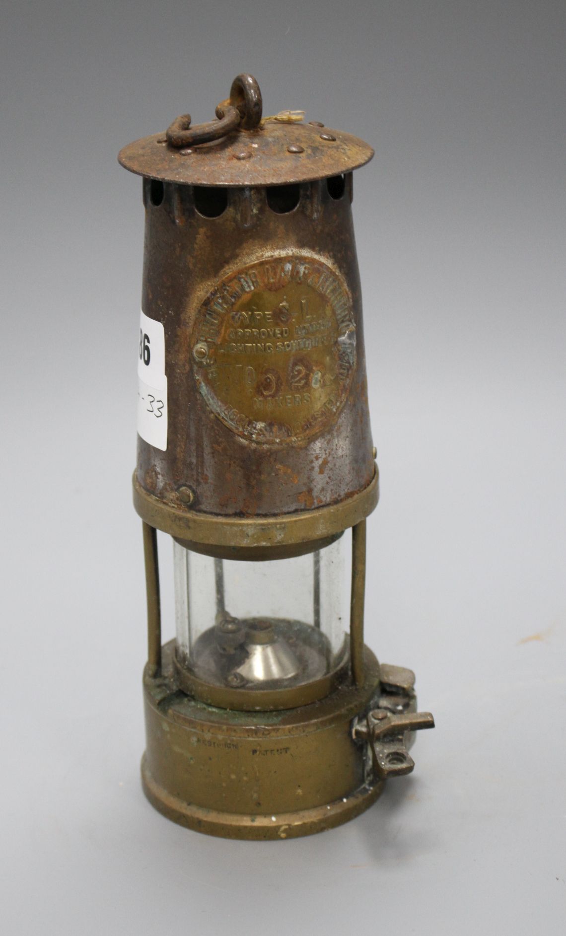 The Protector Lamp and Lighting Co Limited miner's lamp, type S-L number 02926?, height 24.5cm