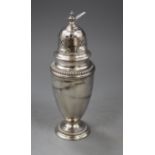 A George VI silver sugar caster by Mappin & Webb, Sheffield, 1938, 18.6cm, 5 oz. Condition: Small