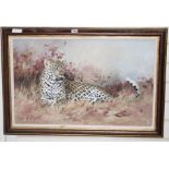 Tony Butler (South African, 1959-), oil on canvas, "Noonday Rest, Leopard in grass", signed, 44.5