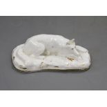 A Grainger Lee gilt and white porcelain figure of a recumbent Indian Hare dog, c. 1820-37, impressed