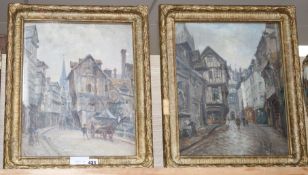 Henri Vognet (1857-1920), pair of oils on board, French street scenes, signed and dated 1916, 39 x