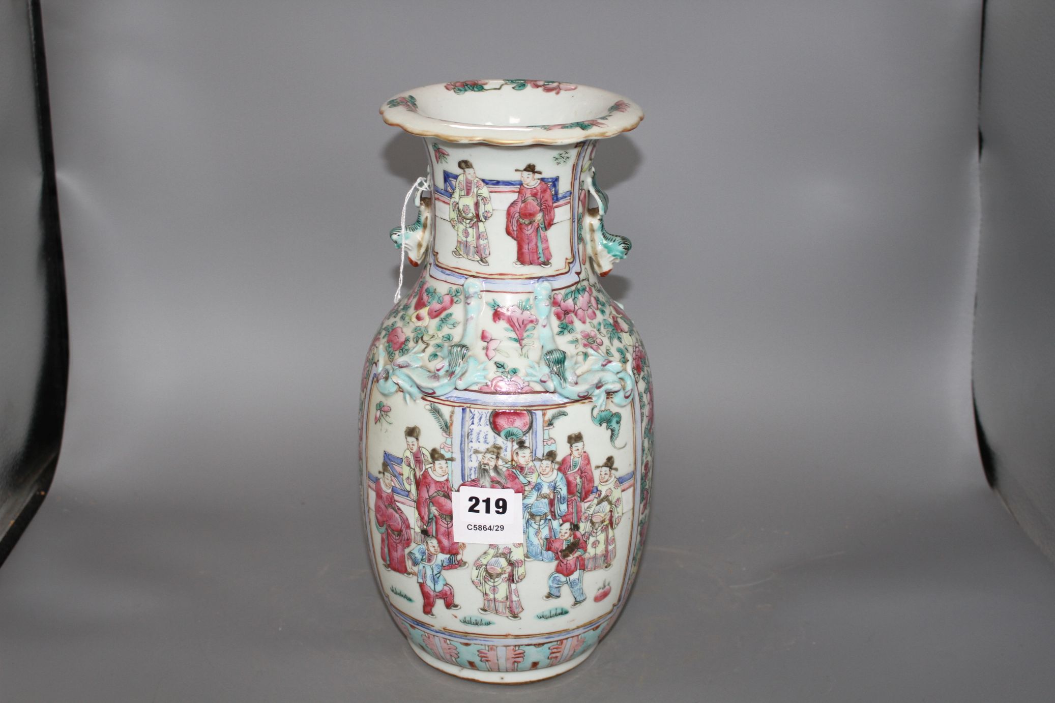 A 19th Chinese famille rose vase, decorated with panels of noblemen and attendants, height 35cm - Image 3 of 6