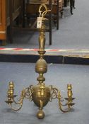 A 17th century style Dutch design brass six branch chandelier, drop 74cm diameter 50cm Condition: