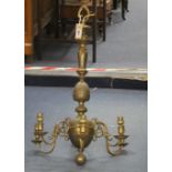 A 17th century style Dutch design brass six branch chandelier, drop 74cm diameter 50cm Condition: