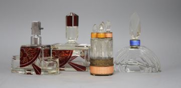 An Eastern European ruby overlaid glass scent flask and matching casket, a cut glass scent bottle