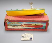 A boxed Hornby tinplate clockwork 'Swift' speedboat no.2, with yellow hull Condition: The model