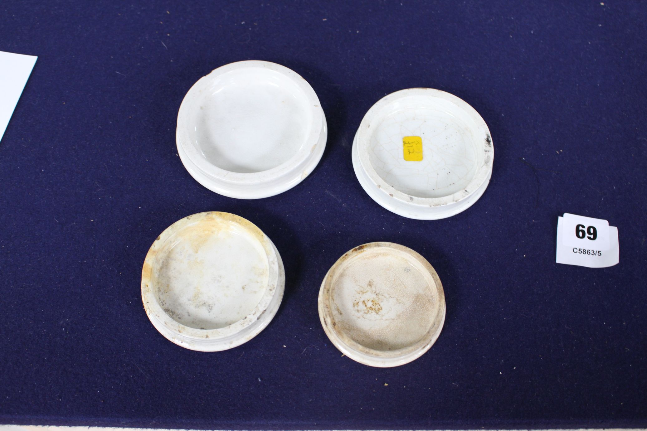Four 'Bear's Grease' pot lids Condition:- Robert Smith & Co, 9cm, stained and discoloured but - Image 4 of 5
