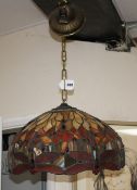 A Tiffany style leaded glass ceiling light, decorated with dragonflies, diameter 41cm, height of