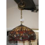 A Tiffany style leaded glass ceiling light, decorated with dragonflies, diameter 41cm, height of