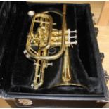 A cased Jupiter brass cornet, numbered JCR-520M, 33cm Condition: looks to be in good condition, some