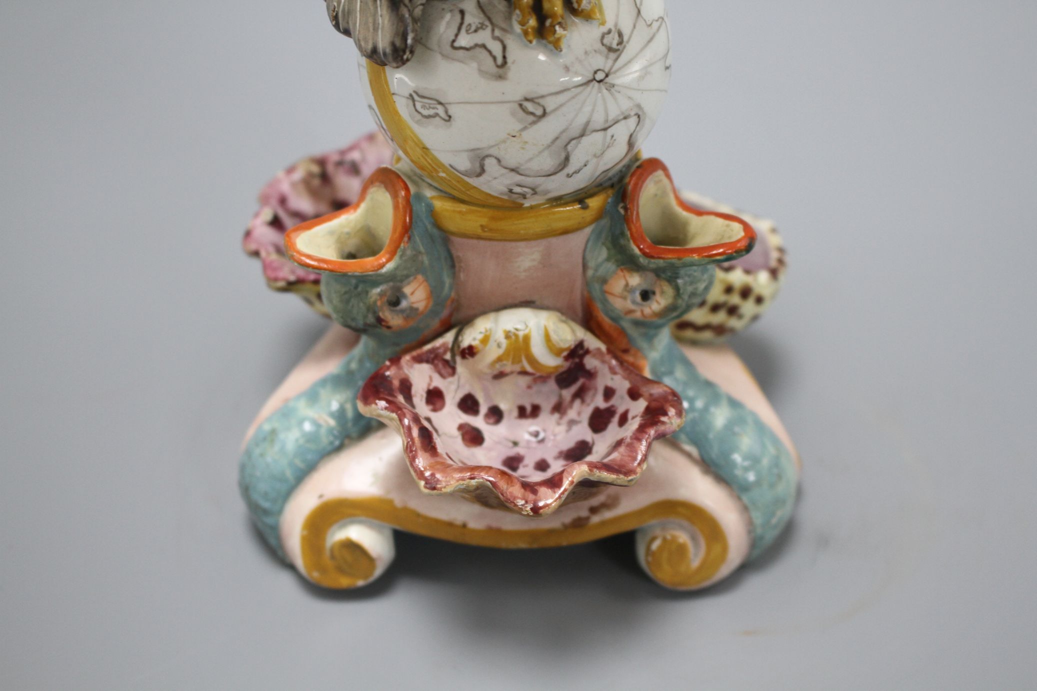 An early 19th century Staffordshire inkwell, modelled with an eagle perched upon a globe above three - Image 4 of 6