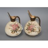 A pair of Doulton Burslem ewers, with floral decoration, US Patent stamp to base, height 17.5cm