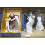 Four Lladro figures of children in their nightdresses, largest 24cm, three similar Nao figures,