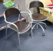 Two Italian Arper brown leather and metal office chairs (one with wheels) Condition: Very good