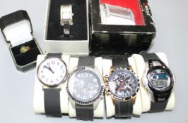 Four assorted modern gentleman's wrist watches, two lady's wrist watches and a 9ct and cabochon